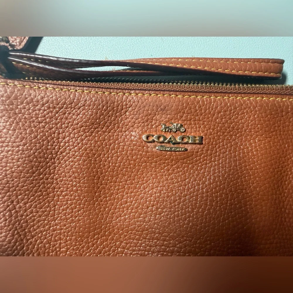 Coach Tan Leather Zip Wristlet - Picture 2 of 9